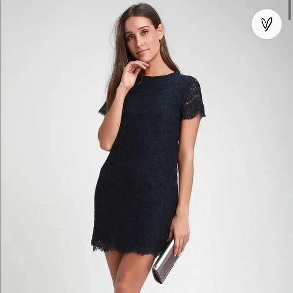 chinese dress ladies CurveWow Guipure Lace Shift Dress Navy  Curvewow